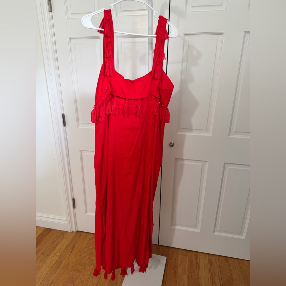 NWT Antonio Melani x The Nat Note Cici Tassel Linen blend Maxi Dress Size 16 - Picture 7 of 9